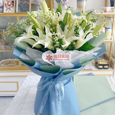 荆州8支白色多头百合洋甘菊，互倾的思念