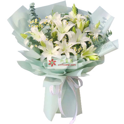 荆州6支白色多头百合，温馨的祝福