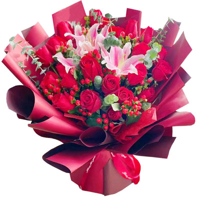 荆州22朵红玫瑰百合，爱的火焰