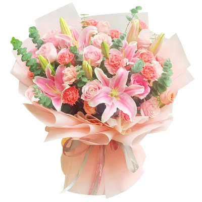 荆州11朵粉色康乃馨玫瑰百合，充满爱和温馨